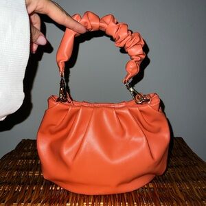 Women's Orange Ruched Top-Handle Bag